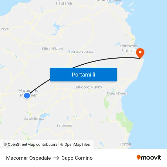 Macomer Ospedale to Capo Comino map
