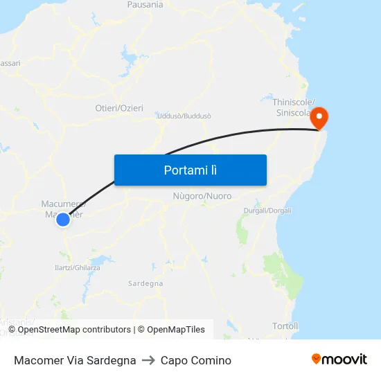 Macomer Via Sardegna to Capo Comino map