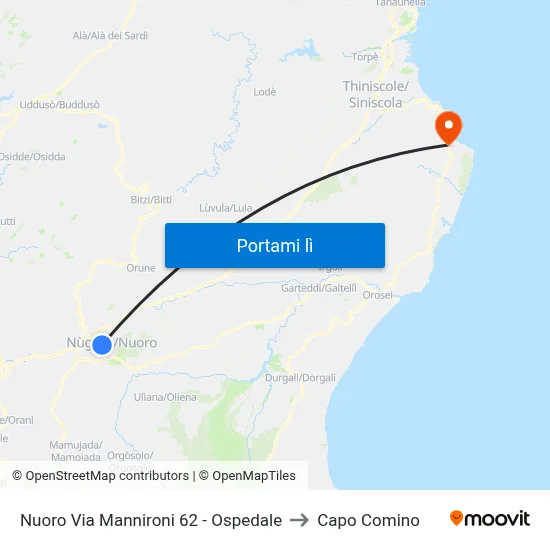 Nuoro Via Mannironi 62 - Ospedale to Capo Comino map
