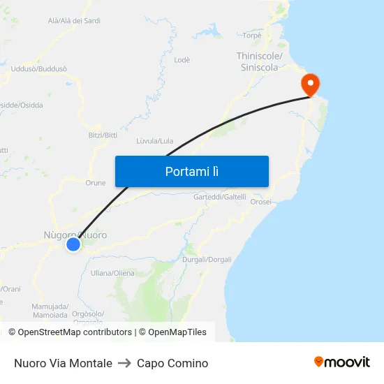 Nuoro Via Montale to Capo Comino map