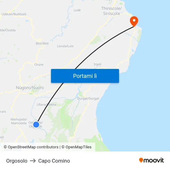 Orgosolo to Capo Comino map