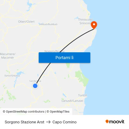 Sorgono Stazione Arst to Capo Comino map