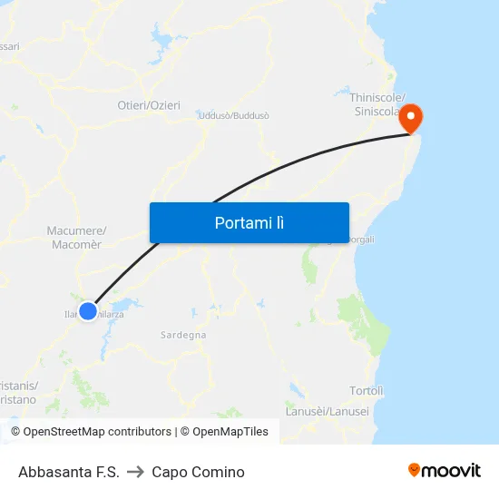 Abbasanta F.S. to Capo Comino map