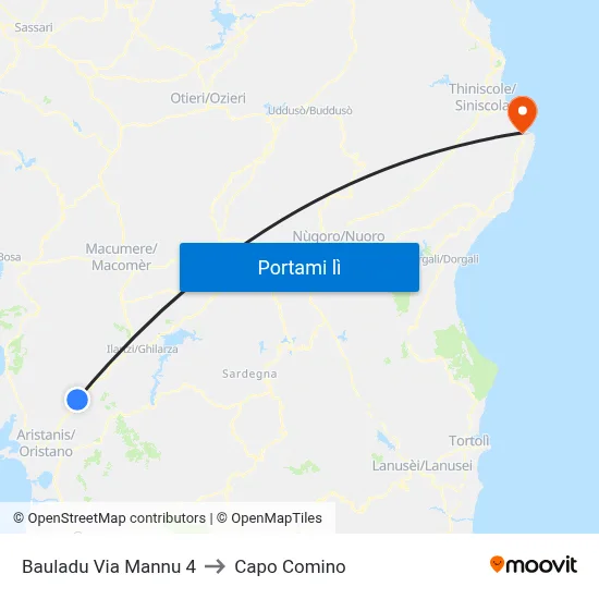 Bauladu Via Mannu 4 to Capo Comino map
