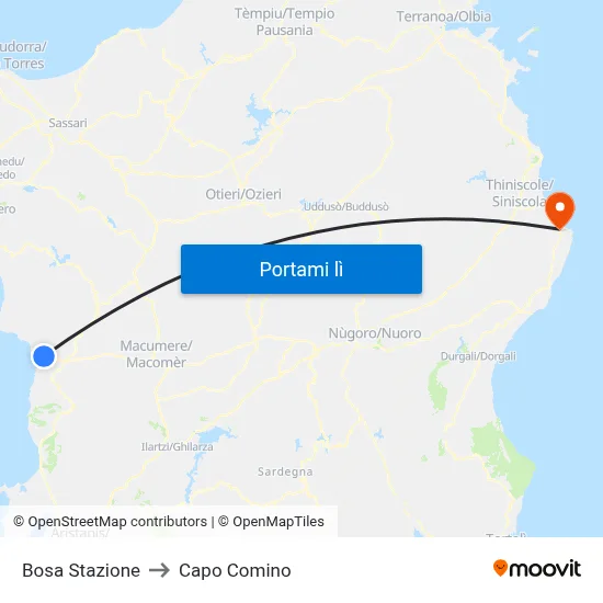 Bosa Stazione to Capo Comino map