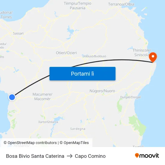 Bosa Bivio Santa Caterina to Capo Comino map