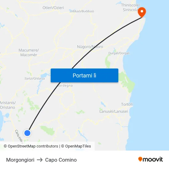Morgongiori to Capo Comino map