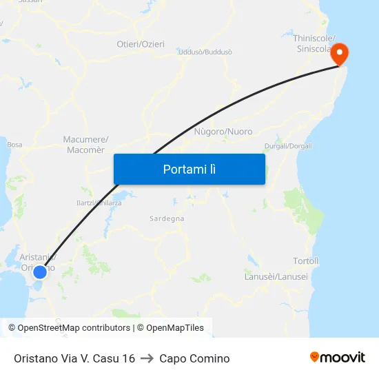 Oristano Via V. Casu 16 to Capo Comino map