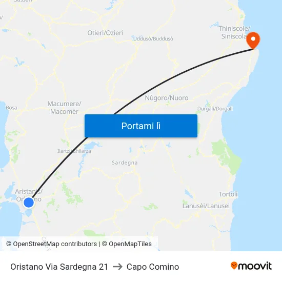 Oristano Via Sardegna 21 to Capo Comino map