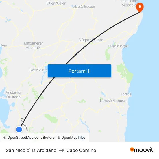San Nicolo` D`Arcidano to Capo Comino map