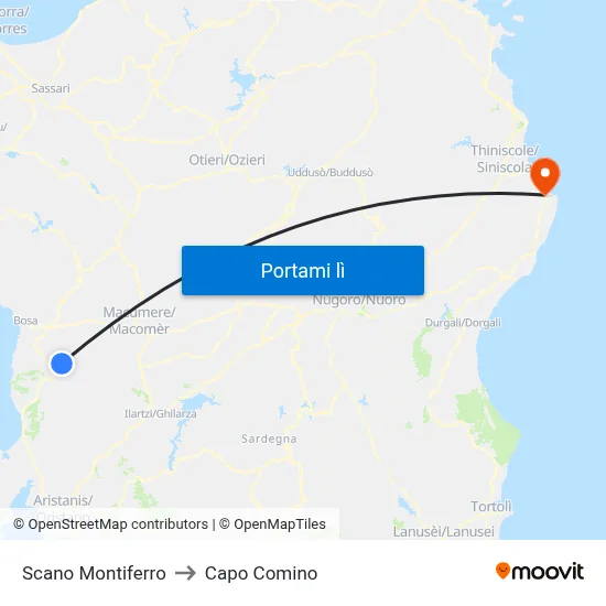 Scano Montiferro to Capo Comino map