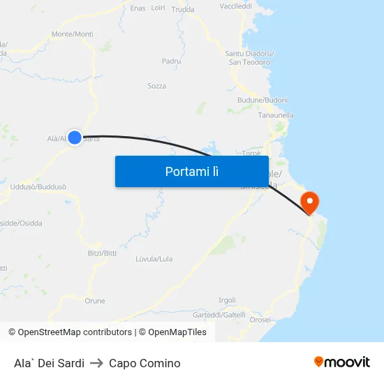 Ala` Dei Sardi to Capo Comino map