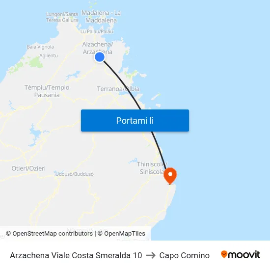 Arzachena Viale Costa Smeralda 10 to Capo Comino map
