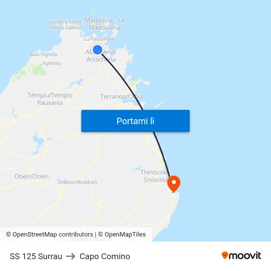 SS 125 Surrau to Capo Comino map