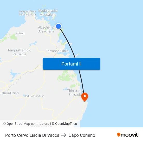 Porto Cervo Liscia Di Vacca to Capo Comino map