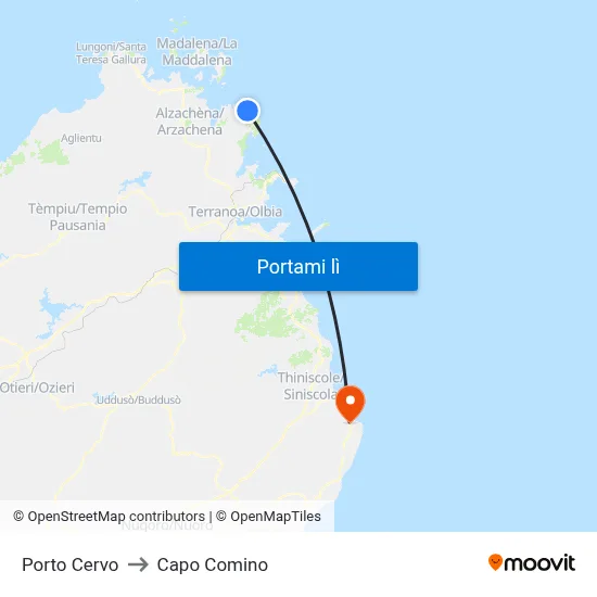 Porto Cervo to Capo Comino map