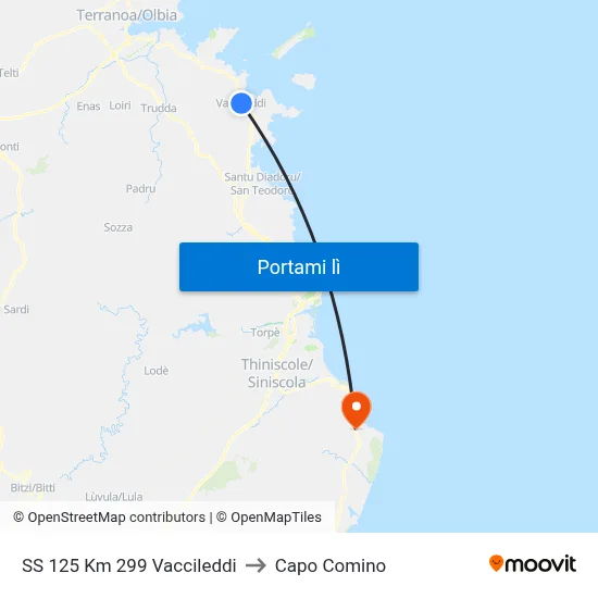 SS 125 Km 299 Vaccileddi to Capo Comino map