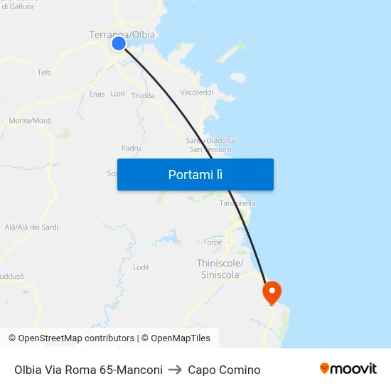 Olbia Via Roma 65-Manconi to Capo Comino map