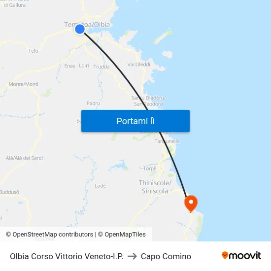 Olbia Corso Vittorio Veneto-I.P. to Capo Comino map