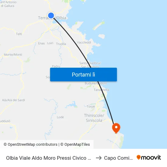 Olbia Viale Aldo Moro Pressi Civico 208 to Capo Comino map