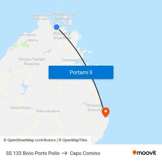 SS 133 Bivio Porto Pollo to Capo Comino map