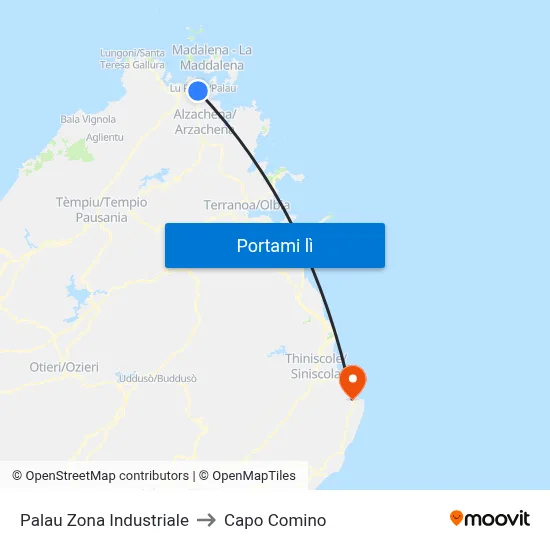 Palau Zona Industriale to Capo Comino map