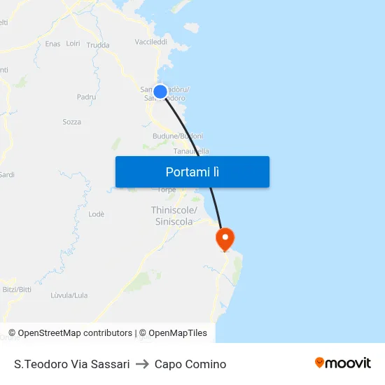 S.Teodoro Via Sassari to Capo Comino map