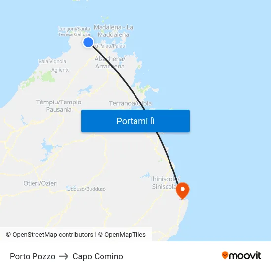 Porto Pozzo to Capo Comino map