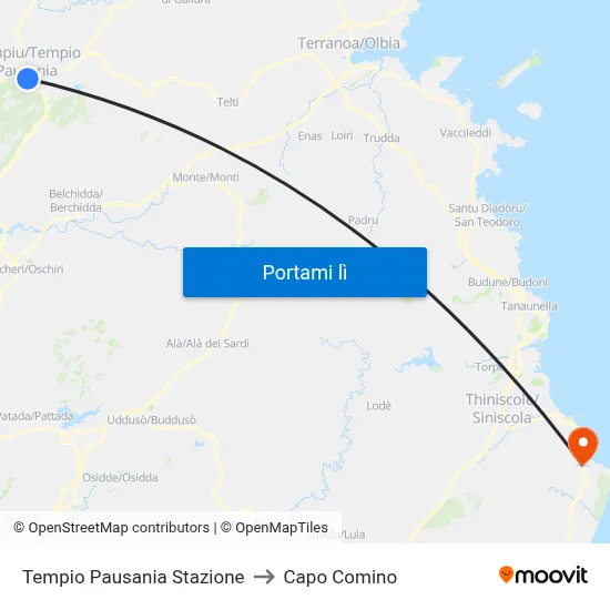 Tempio Pausania Stazione to Capo Comino map