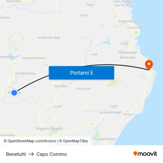 Benetutti to Capo Comino map