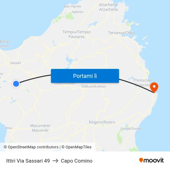 Ittiri Via Sassari 49 to Capo Comino map
