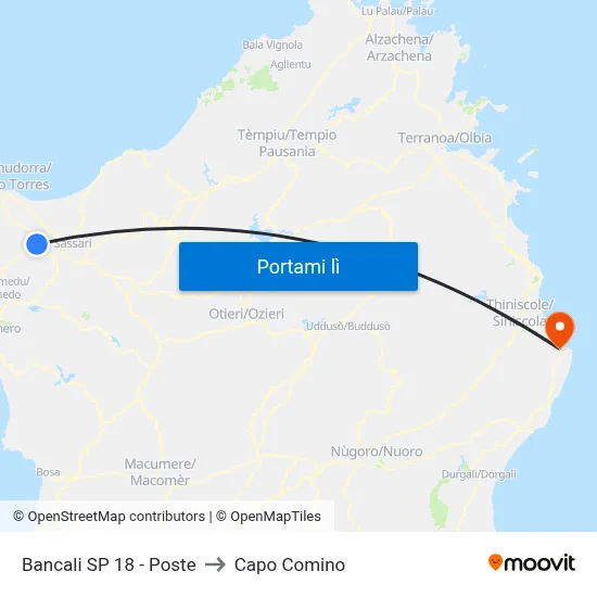 Bancali SP 18 - Poste to Capo Comino map
