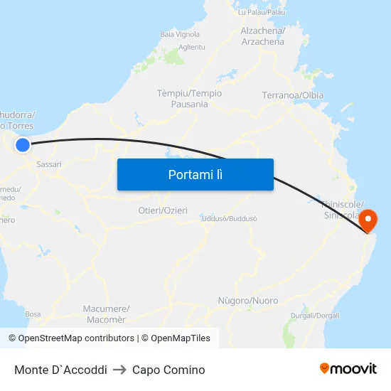 Monte D`Accoddi to Capo Comino map