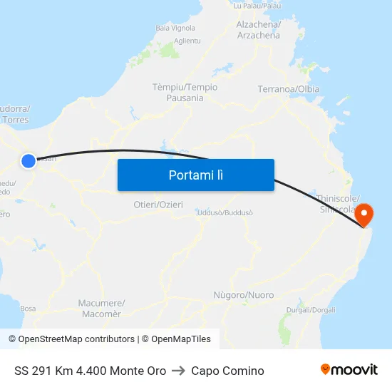 SS 291 Km 4.400 Monte Oro to Capo Comino map