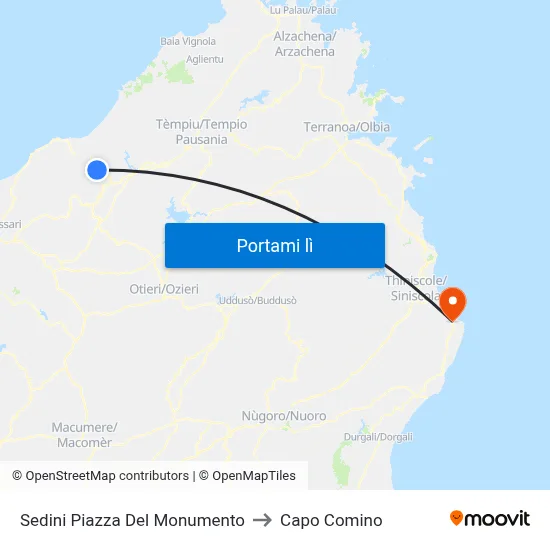 Sedini Piazza Del Monumento to Capo Comino map