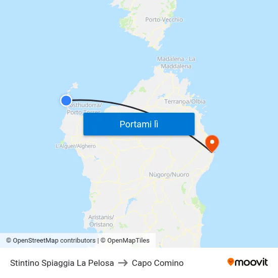 Stintino Spiaggia La Pelosa to Capo Comino map