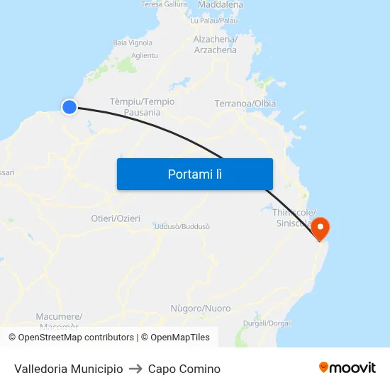 Valledoria Municipio to Capo Comino map