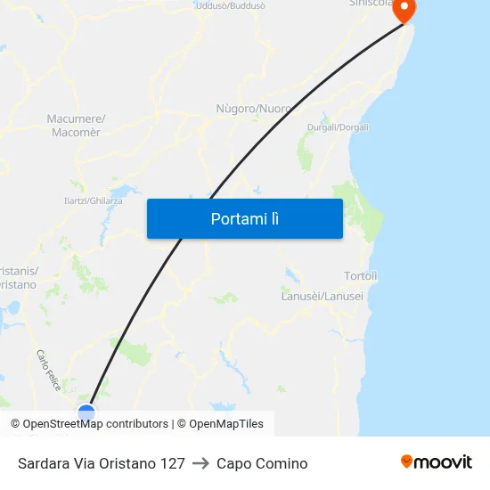Sardara Via Oristano 127 to Capo Comino map