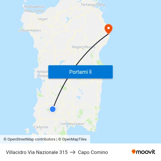 Villacidro Via Nazionale 315 to Capo Comino map