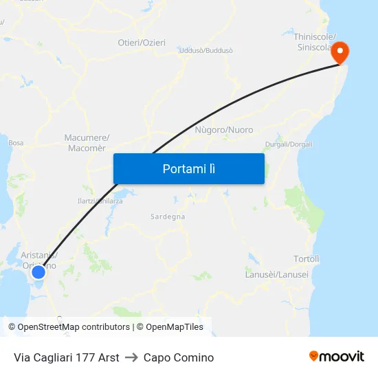 Via Cagliari 177 Arst to Capo Comino map