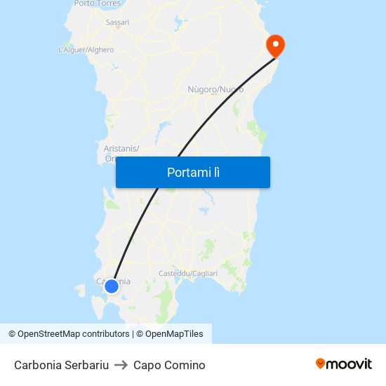 Carbonia Serbariu to Capo Comino map