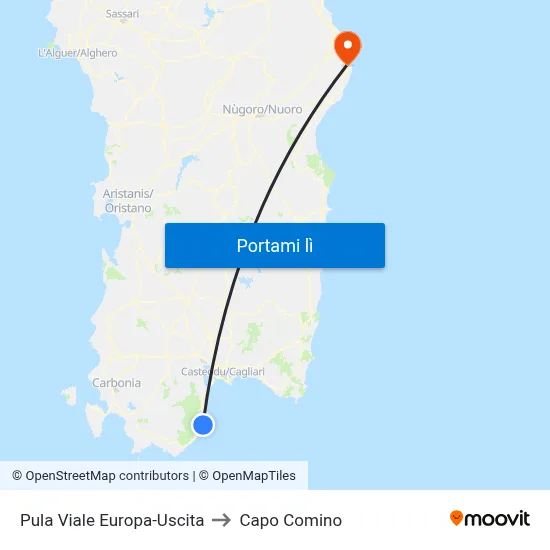 Pula Viale Europa-Uscita to Capo Comino map