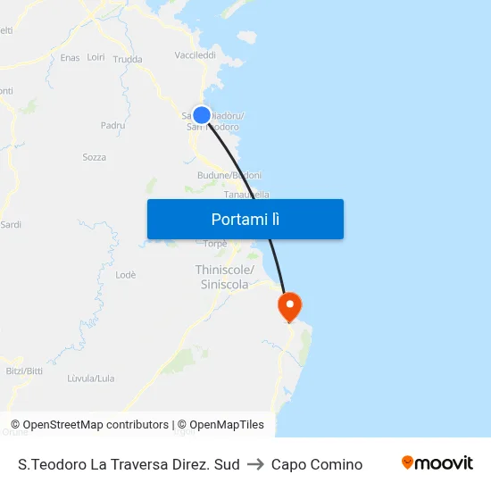 S.Teodoro La Traversa Direz. Sud to Capo Comino map
