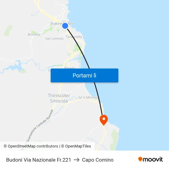 Budoni Via Nazionale Fr.221 to Capo Comino map