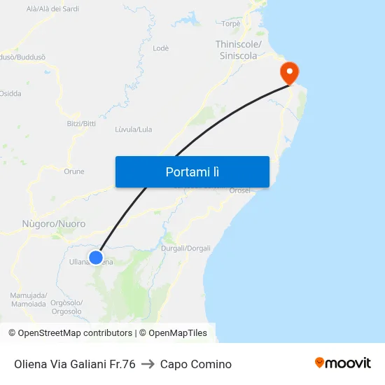 Oliena Via Galiani Fr.76 to Capo Comino map