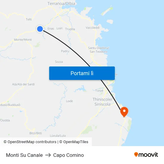 Monti Su Canale to Capo Comino map