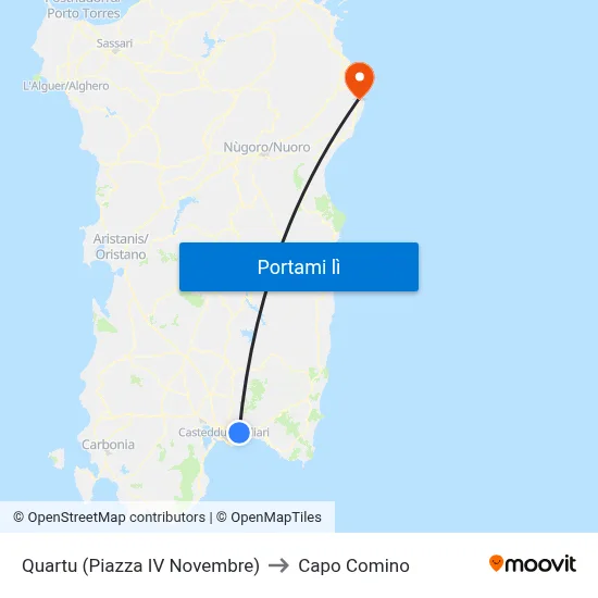 Quartu (Piazza IV Novembre) to Capo Comino map
