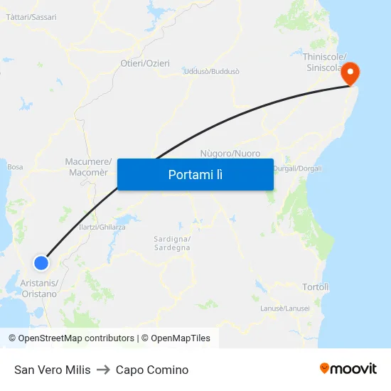 San Vero Milis to Capo Comino map