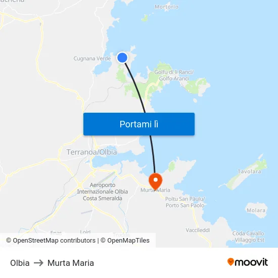 Olbia to Murta Maria map