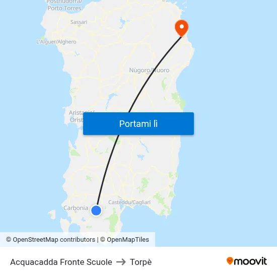 Acquacadda Fronte Scuole to Torpè map